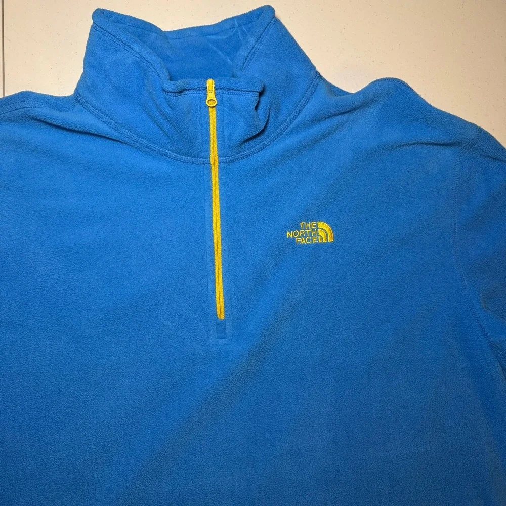 The North Face Mens TKA 100 Glacier 1/4 Zip Fleece Pullover Blue Yellow XL